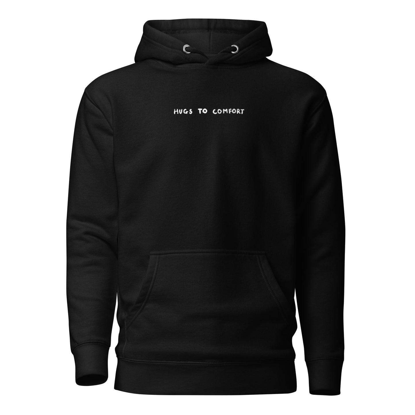 hugs to comfort black hoodie front nap