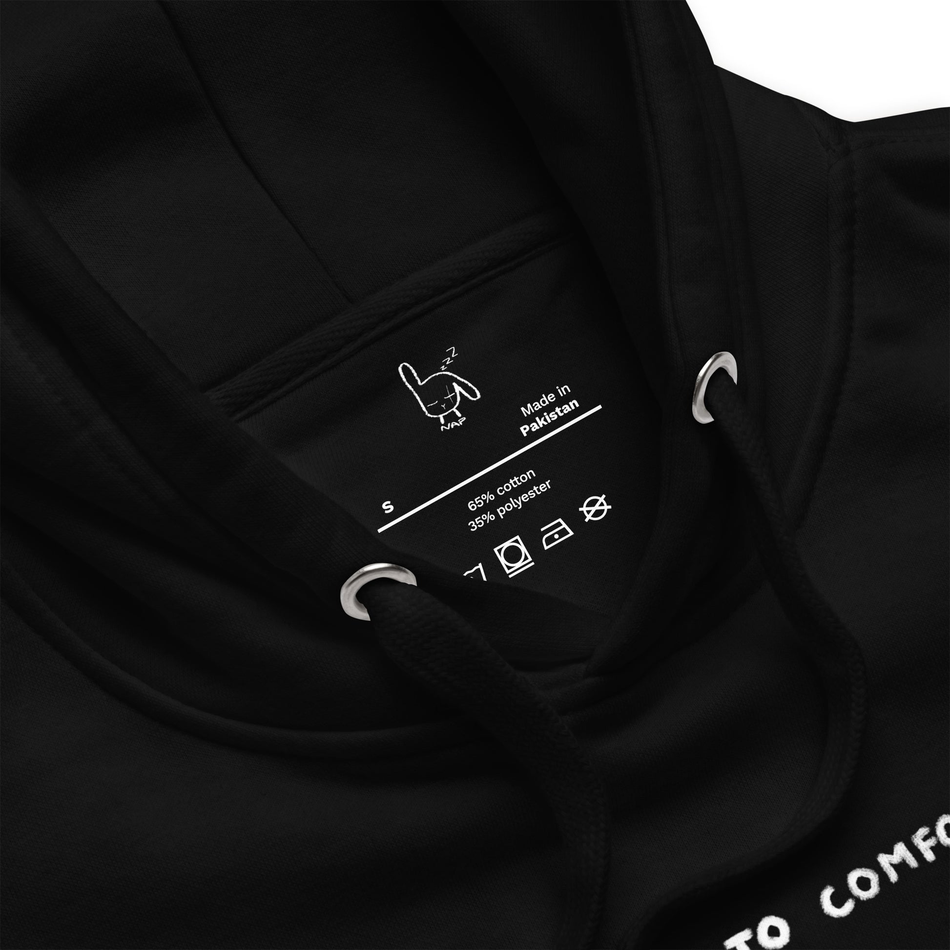 hugs to comfort black hoodie label nap