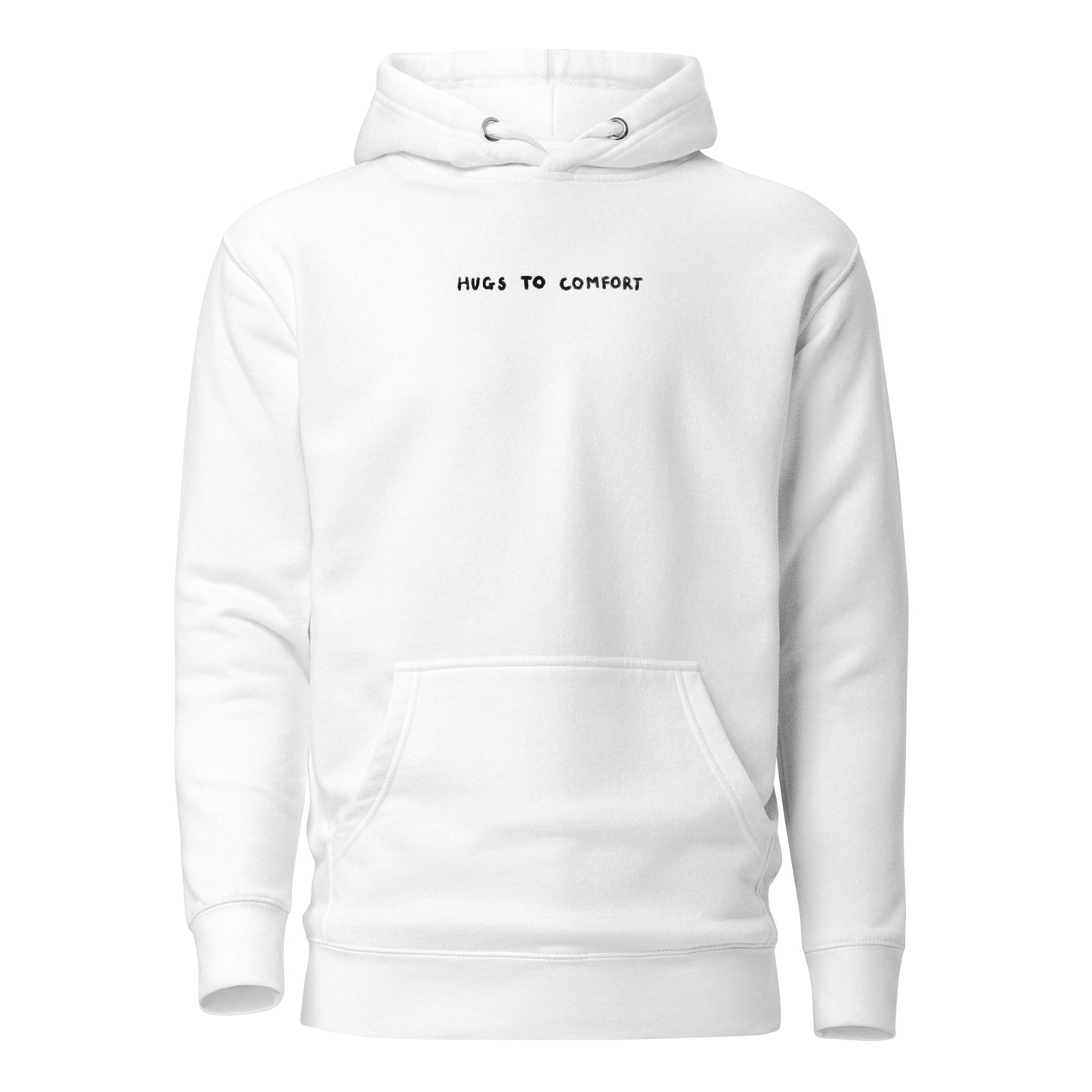 hugs to comfort white hoodie front nap